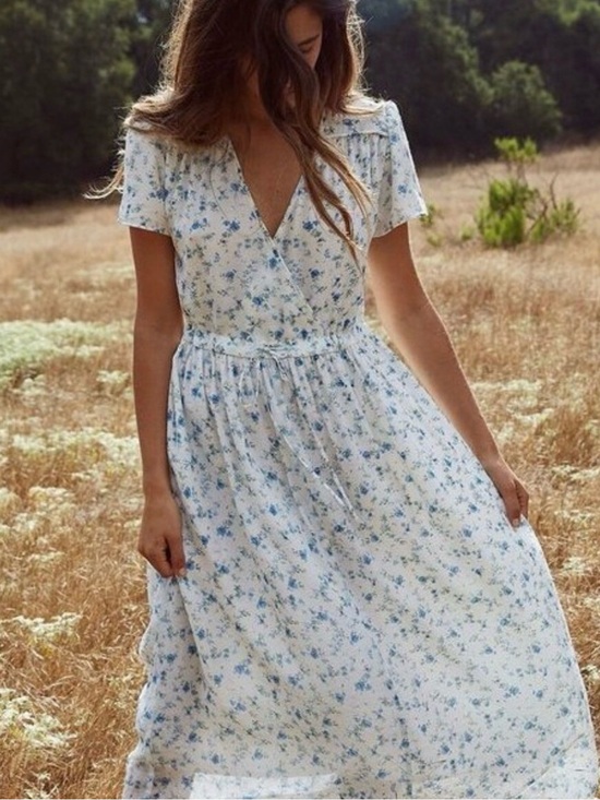 Christy Dawn Dresses & Skirts - Christy Dawn Blue Floral Wrap Midi Dress Medium